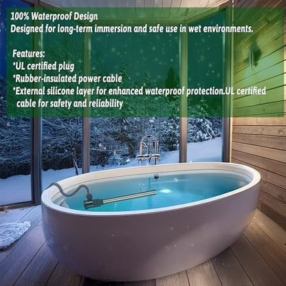 1800W Immersion Water Heater for Bathtub & Inflatable Pool – Portable Fully Submersible Electric Heater with Auto Shut Off & WiFi Timer forTub, Above Ground/Inground Pool, Bucket and Baptistry etc