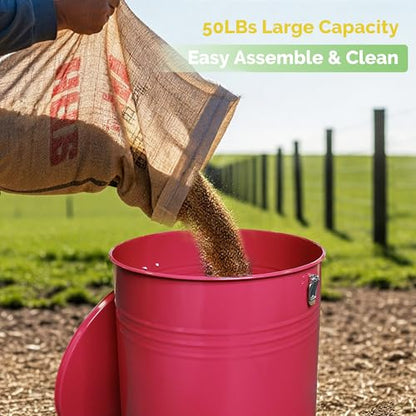 Solution4Patio 50LB No-Waste Chicken Feeder, Large Capacity Gravity Dispenser with Spill Control & 16 Feeding Ports Poultry Feeder for Outdoors & Hen Coop (Red) - color: Red