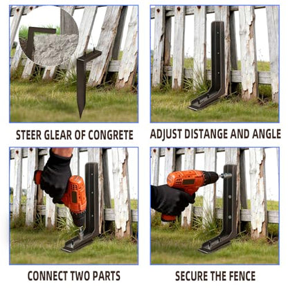 Adjustable Fence Post Repair Kit Quick Easy Fix Broken Leaning Wooden Post | Heavy Duty Steel, Uneven Ground & Underground Obstacles Adjust, Wood Fence Post Anchor Stakes Support - size: Pack of 1
