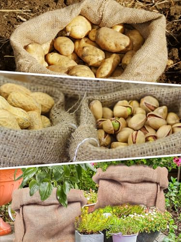 4Pcs 16"x24" Breathable Natural Burlap Bags with Rope for Potato Storage | Reusable, Thickened Jute Food Storage Sacks, Helps Potatoes/ Onions/ Root Vegetables Stay Fresh - size: 16'' x 24''