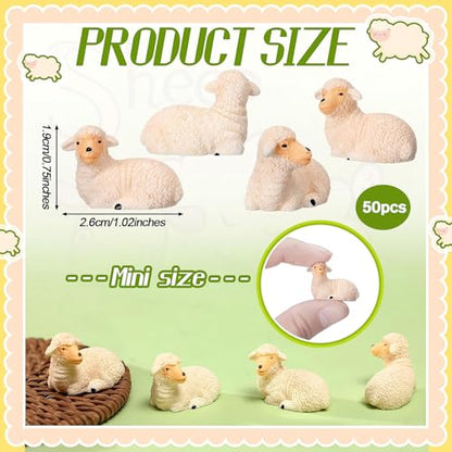 Wesiti 50 Mini Sheep Figurines Lamb Miniature Resin Sheep Figurine Lamb Statue Religious Animal Miniature Decor for Cake Toppers Christian Gift First Communion Baptism Favors Micro Landscape (Retro)
