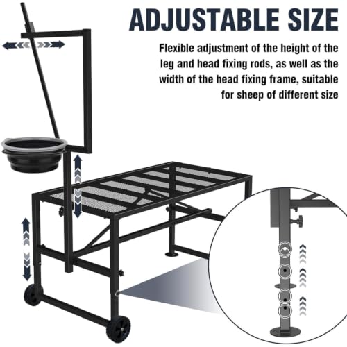 Upgraded Goat Stand with Wheels & Feed Bin, Adjustable Headpiece - color: Black, size: L - 47 inch (with Wheel)