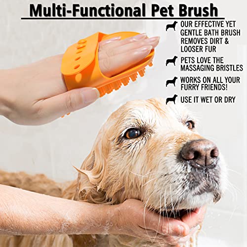 XIGOU Dog Bath Brush, 2 Pcs Short Hair Grooming Brush for Dogs & Cats - Soothing Massage Rubber Bristles Curry Comb with Adjustable Handle