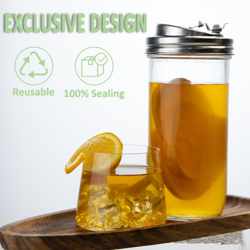 2PCS Mason Jar Drinking Lids,Stainless Steel Wide Mouth Mason Jar Sip Lid Accessories,Anticracking Leak Proof Seal Flip Cap Cover Airtight Accessories for Drink - style: Can