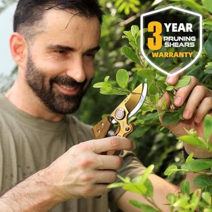 DECERK® 8.5" Premium Bypass Pruning Shears – Wood Grain Finish with Gold Titanium Blade, Japanese SK5 Steel, Balanced Ergonomic Handle for Precise Garden Trimming, Timeless Gardening Companion - style: Premium Woodgrain Clipper