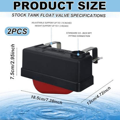 2pcs Stock Water Tank Float Valve, Automatic Water Trough Float Valve Level Control for Autofill Livestock Waterer Pond Pools Hydroponics Aquarium