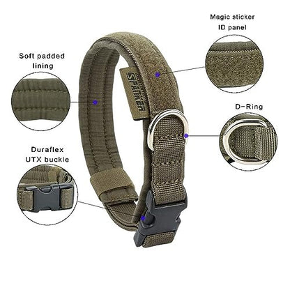 EXCELLENT ELITE SPANKER Military Nylon Small Puppy Dog Collar with Padded | Tactical Adjustable Pet Collar Heavy Duty Quick-Release & Lightweight No-Choke for Small Medium Breeds with Patches - color: Ranger Green, size: S-(13.4"-17.7")