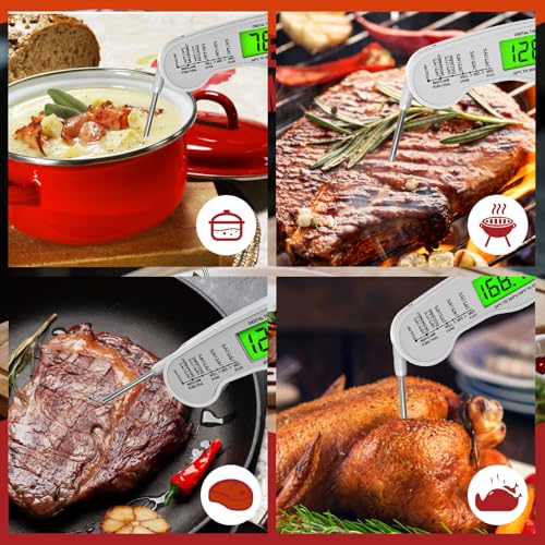 AWLKIM Meat Thermometer Digital, Instant Read Food Thermometer, White | Waterproof cooking thermometer with doneness chart, backlight, F/C switch for BBQ, candy, oil - color: White
