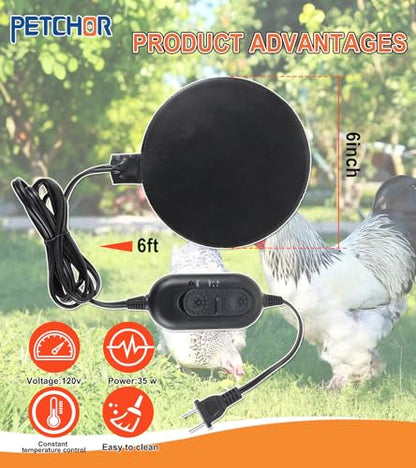 6" Heated Chicken Waterer Base 1 to 5 Gallon for Chickens Ducks Geese | Energy Saving Poultry Water Heater, Buckets Prevents Freezing for Turkeys Pigeons Rabbits Cats Dogs and Other Outdoor Animals
