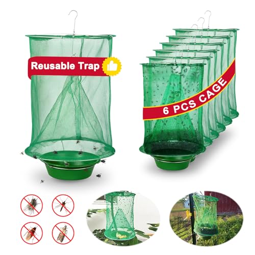 Reusable Ranch Fly Traps Outdoor Hanging Fly Cage-6 Pack - size: 6 pack