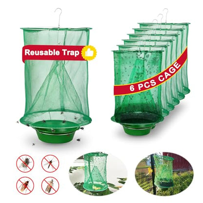 Reusable Ranch Fly Traps Outdoor Hanging Fly Cage-6 Pack - size: 6 pack