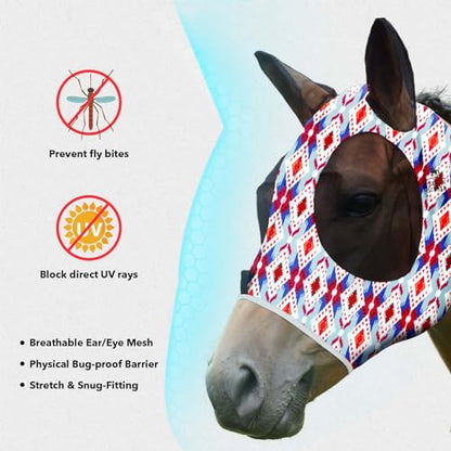 Harrison Howard Super Comfort Stretchy Fly Mask Large Eye Space with UV Protection Soft on Skin with Breathability Tribal Abstract M Cob - color: Tribal Abstract, size: Cob (Medium)