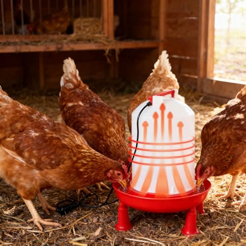 Heated Chicken Waterer for Winter, Automatic Thermostatically Controlled Heated 6L Outdoor Hanging Heated Poultry Waterer, Heated Waterer for Chicken Coop, Duck, Goose and Turkey Coops (Red-1pc)