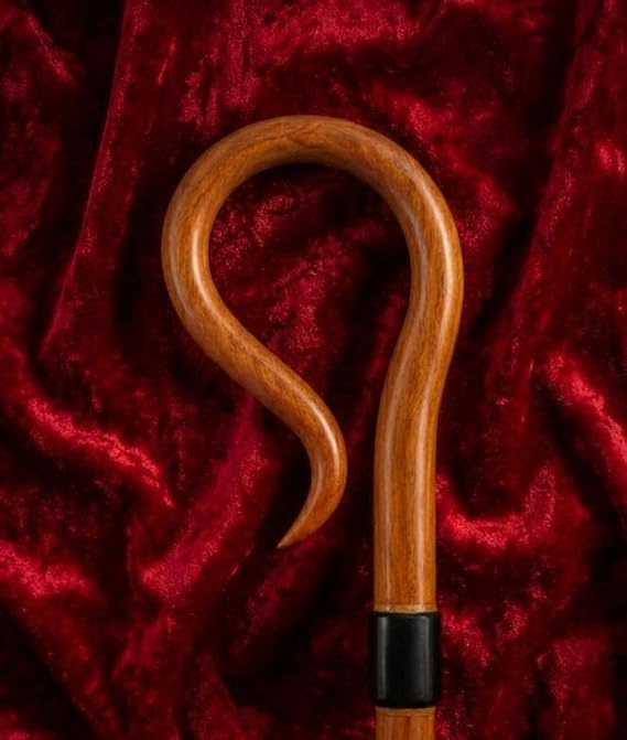 Handcrafted Solid Wood Shepherd’s Crook – Traditional Pastoral Staff & Walking Stick with Elegant Black Collar