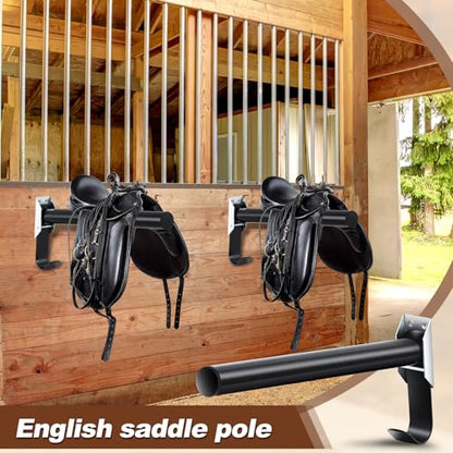 Abbylike 2 Pcs Folding English Saddle Rack Wall Mount Saddle Stand with Bridle Hook Portable Saddle Pad Rack, Fit English Saddle Bar Horse Tack Storage for Dressage Home Horse Blanket Stall Accessory