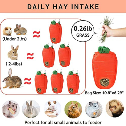 JanYoo Hay Feeder for Guinea Pigs Rabbit Food Dispensers Bag Rack Storage Manage Hanging Feeding Large Capacity 0.26lb - color: B-Carrot