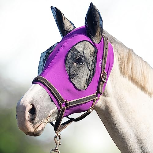 Harrison Howard Super Comfort Stretchy Fly Mask Large Eye Space with UV Protection Soft on Skin with Breathability Fly Mask -Amethyst Cob (Medium) - color: Amethyst, size: Cob (Medium)