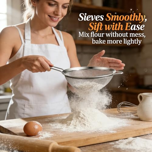 Anaeat Fine Mesh Strainers - Premium Stainless Steel Colander Sieve Sifters, with Durable Mesh and Sturdy Handle, Excellent for Sifting Dry ingredients, Flour, Pastas, Rice, Tea (9.45"） - color: 9.45" Diameter