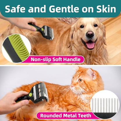 3-IN-1 Pet Grooming Tool - Undercoat Rake, Dematting Comb & Deshedding Brush for Cats, Dogs, Horses - Removes Mats, Tangles & Loose Fur, Reduces Shedding & Prevents Hair Mess (Green) - color: Green