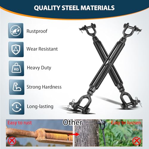 3/8" Cable Turnbuckle, Black Jaw and Jaw Turnbuckles - 1200 lbs WLL - size: 2 Pcs 3/8” x 11.5”