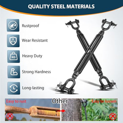 5/8" Cable Turnbuckle, Black Jaw and Jaw Turnbuckles - 3505 lbs WLL - size: 2 Pcs 5/8” x 19.2”