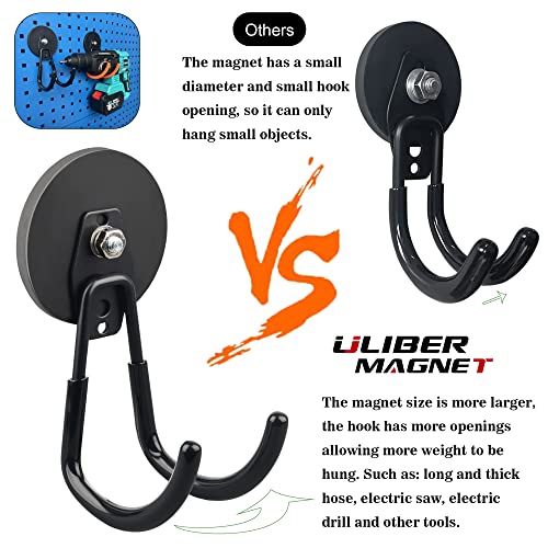 ULIBERMAGNET Strong Magnetic Hooks,2 Pack Heavy Duty Large Magnetic Hooks for Extension Cord, Cable, Hose, Power Cord,Rope,Drill,Jig Saw,Circular Saw,Garden Lawn Tools (Black/3.46inch) - style: 3.46" Sturdy Magnetic XJ Hooks Black 2PC