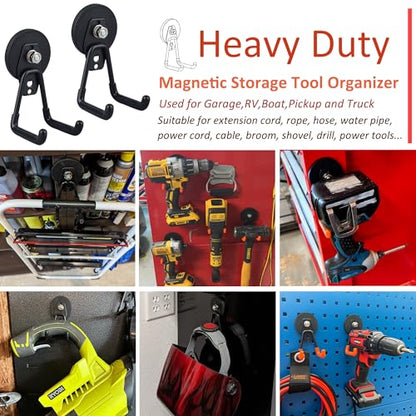 ULIBERMAGNET Heavy Duty Magnetic Garage Hook,6 Pack Strong Large Magnet Hooks for Power Drill,Garden Tools,Hose,Pegboard,Garage, Workshop,Magnetic Storage Hooks for Indoor Outdoor Hanging(Black) - style: 2.59" Strong Medium L Black 6PC