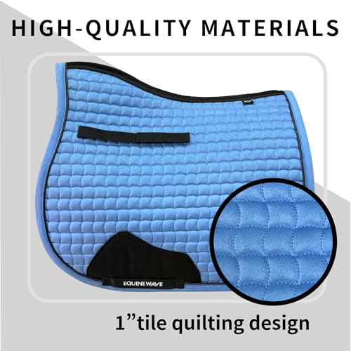 EQUINEWAVE Aria Soft Suede Jump Saddle Pad – Breathable Moisture-Wicking Lining, Shock-Absorbing Cushion, Contoured Spine, English All Purpose Saddle Pad - color: Sky Blue