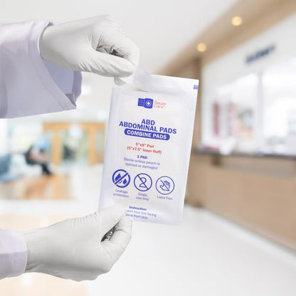 GauzeCare Sterile Abdominal- ABD Combine Pads| 50-Pack, 5 x 9 Inches| Extra Absorbent & Thick, Individually Wrapped Wound Dressing, First Aid Pads| Surgical-Grade, Nonstick- for Heavy Leakage, Post Op - size: 5"x9" (50 Pads)