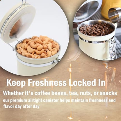 PRINCE G Airtight Coffee Canister with Scoop – Premium Stainless Steel Coffee Storage Container – Light Blocking Vacuum Seal – Keeps Coffee Beans Fresh – 9.1 oz – Beige, - color: Beige