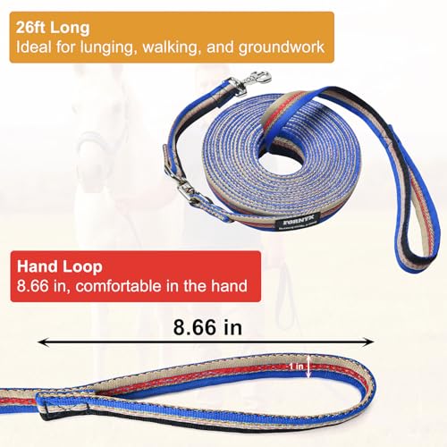 Training Leash for Horse & Dog, Equine Lunge Line with Alloy Trigger Buckle and Dual Swivel Snaps for Equestrian Training, Competition and Daily Use, 26ft/8m (Gray-Red-Blue)
