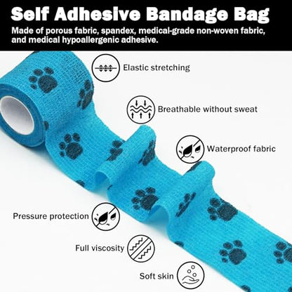 Bandages First Aid Tape Cohesive Bandage First Aid Bandages Cohesive Wrap Adhesive Bandage Self Adherent Cohesive Wrap Bandages Colorful Bandages (Blue Footprint, 2-Inch) - color: Blue Footprint, size: 2-Inch