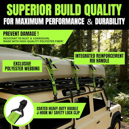 Umiro 4Pack 2''*15' Heavy Duty Ratchet Straps with Safety Clip J Hooks Ratchet Strap 10,000 Lbs MBS,Tie Down Ratcheting with J-Hook, Cargo Straps for Truck, Trailer, Moving (Neon Green) - color: Neon Green, size: 2 Inches X 15 Feet