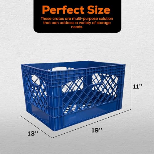 Juggernaut Storage Heavy Duty Milk Crates, 4 Handles, 24 Qt, Blue, 3-Pack - color: Blue, size: 24 Quart, 3-Pack