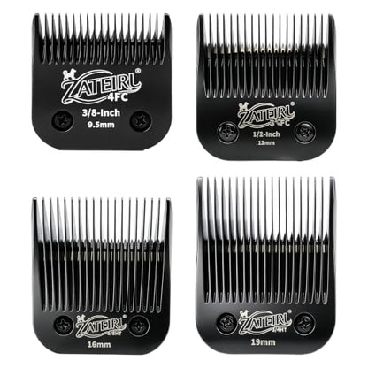 4 Pack Long Cut Pet Grooming Clipper Blades with Steel Cutters, Sizes 4FC, 3-3/4FC, 5/8HT & 3/4HT, Black, Compatible with Andis, Oster A5, Wahl KM10 A5 Style Dog Clippers - color: Black, size: 4FC + 3-3/4FC + 5/8HT + 3/4HT