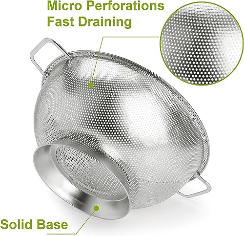 Gulex Stainless Steel Colander Set, Kitchen Strainer, Dishwasher Safe - size: 3QT+5QT