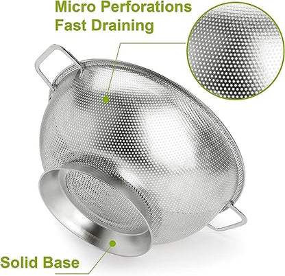 Gulex Stainless Steel Colander Set, Kitchen Strainer, Dishwasher Safe - size: 3QT+5QT
