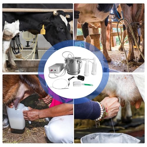 3L Goat Milking Machine - Electric Automatic Pulsation Vacuum Livstock Milker, Portable Cow Milker with Stainless Bucket Silicone Cups Tubes Cleaning Brush, for Cows and Sheep