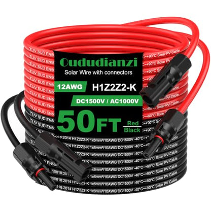 Oududuanzi Tinned Copper Solar Extension Cable 50FT 12AWG with Connectors - size: 48FT