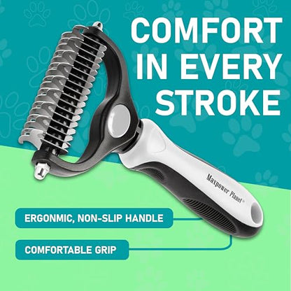 Maxpower Planet Pet Grooming Brush - Double-Sided Undercoat Rake for Dogs and Cats, Extra Wide, Reduces Shedding by 95%, White - color: White, size: Large