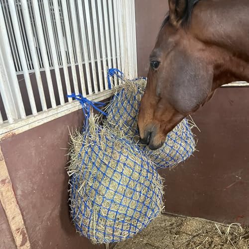 Slow Feed Hay Net,36-Inch Length, 5-Inch Holes, Hay Net for Horses and Goats (Blue, 1pc) - color: Blue