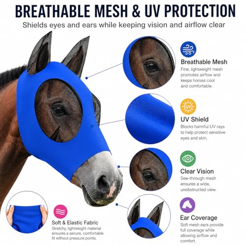 Sanwuta 24 Pcs Horse Fly Masks with Ears, Breathable Mesh UV Protection Horse Face Masks, Soft Elastic Comfortable Fit for Riding Outdoor Summer Supplies Bulk (Medium) - size: Medium