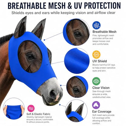 Sanwuta 24 Pcs Horse Fly Masks with Ears, Breathable Mesh UV Protection Horse Face Masks, Soft Elastic Comfortable Fit for Riding Outdoor Summer Supplies Bulk (Medium) - size: Medium