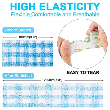 Bandage Wrap, 12Pcs Sweatproof and Waterproof Cute Vet Wrap, Elastic Non-Woven Cohesive Bandages for Ankle Sprains & Swelling