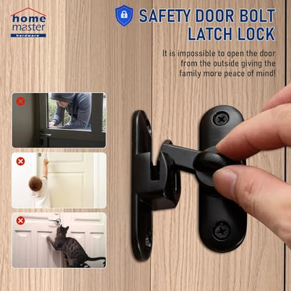 HOME MASTER HARDWARE 90/180 Degree Flip Barn Door Lock, Thickened Solid Gate Latches, Security Sliding Door Latch for Cabinets, Bathroom, Sliding Doors and Windows (Black, 1-Pack)