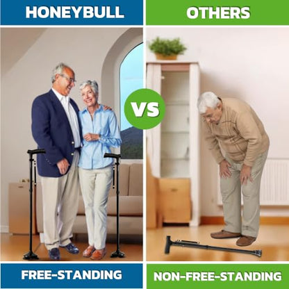 HONEYBULL Walking Cane for Men & Women, Foldable Free Standing Cane - color: Black