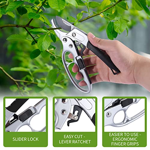 Germany Pruning Shears For Gardening, Arthritis Weak Hand Snips, 4x cutting power trimming, 1-Inch Cut Capacity Garden Clippers, Ergonomic handle, Rust resistant, high strength steel, Sharp - style: Black