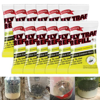 12 Pack Trap Refills, 12 * 30g Fly Bait Packets for All Reusable Flies Trap - size: 12 pack