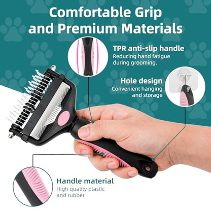 3-IN-1 Pet Grooming Tool - Undercoat Rake, Dematting Comb & Deshedding Brush for Cats, Dogs, Horses - Removes Mats, Tangles & Loose Fur, Reduces Shedding & Prevents Hair Mess (Pink) - color: Pink