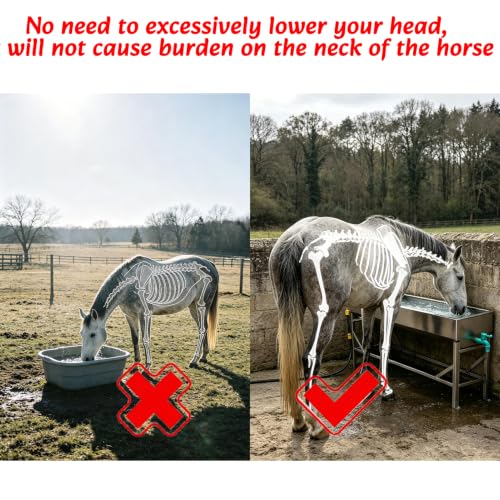 Automatic Livestock Water Trough with Metal Stand, Larger Automatic Waterer | 12 Gal Stainless Steel Larger Livestock Waterer with Detachable Fixed Elevated Stand, Eases Cattle & Horses’ Neck Strain - color: 12 Gallons with 23“ Stand, size: 39.3"L x 7.8"W